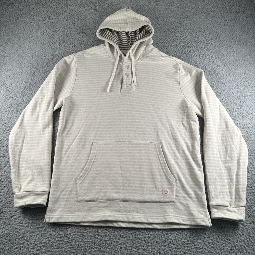 Marine Layer Montecito Beach Hoodie Mens M Beige Henley Pullover Jersey Striped